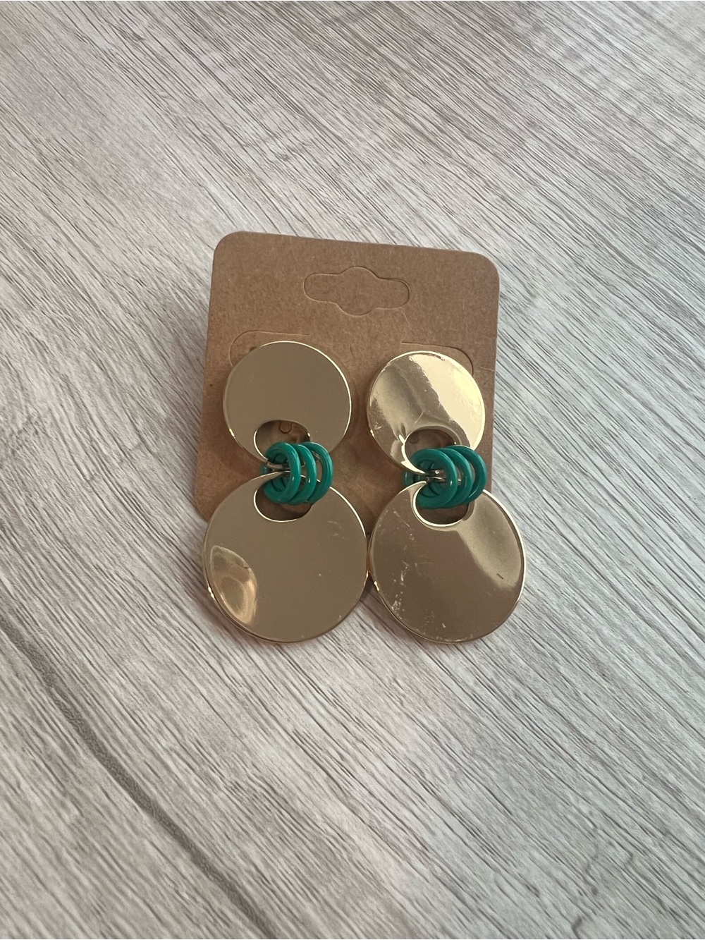 5/$25 Gold Disc Drop Earrings with Teal Accent